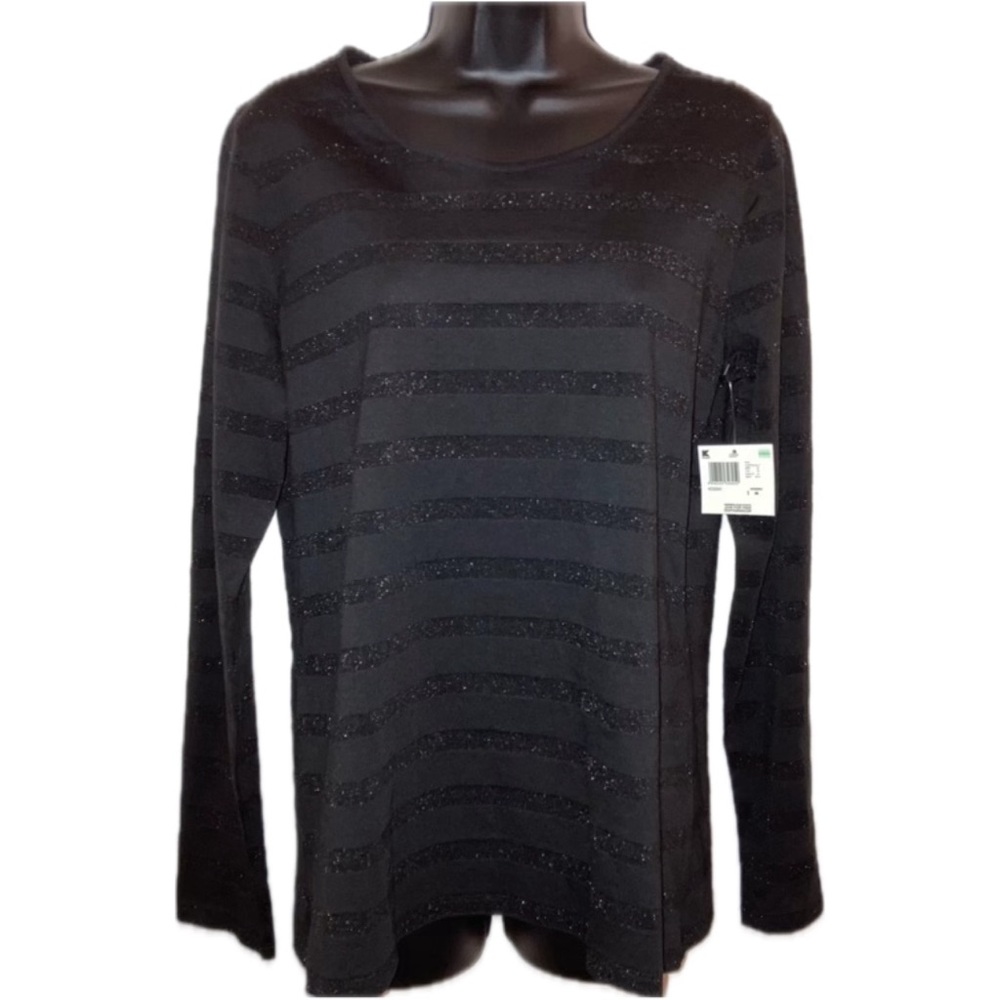Black Metallic Stripes Basic Editions Long Sleeve Fall Whimsigoth CBK Top Medium